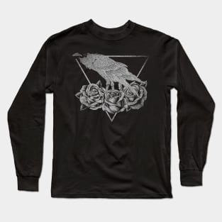 Flower Gothic - Black Rose and Crow Bird Creepy - Roses and Raven Long Sleeve T-Shirt